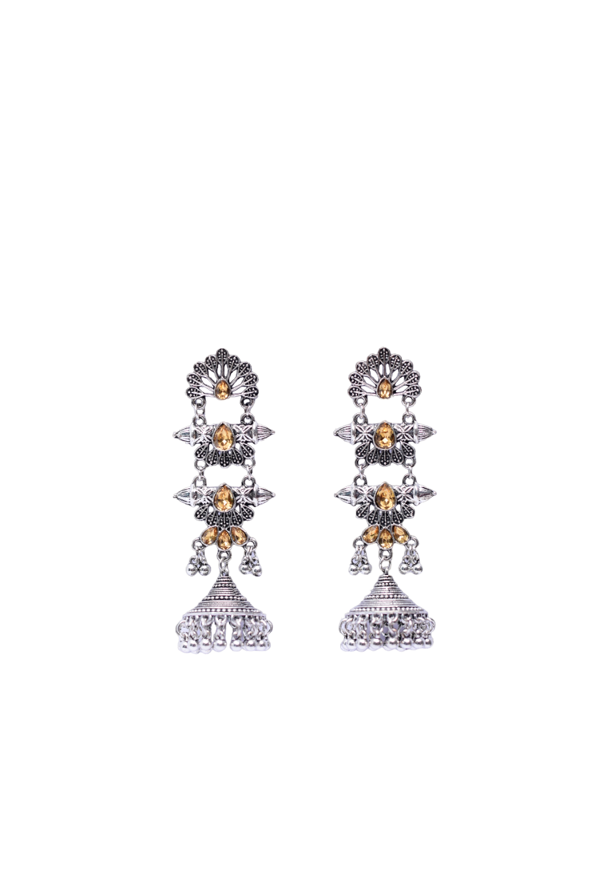 Namokriti Antique Silver Oxidized Jhumka Earrings with Stones – Ethnic & Stylish